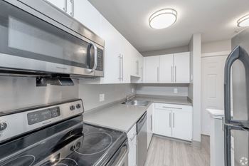 Stainless steel appliances in kitchen